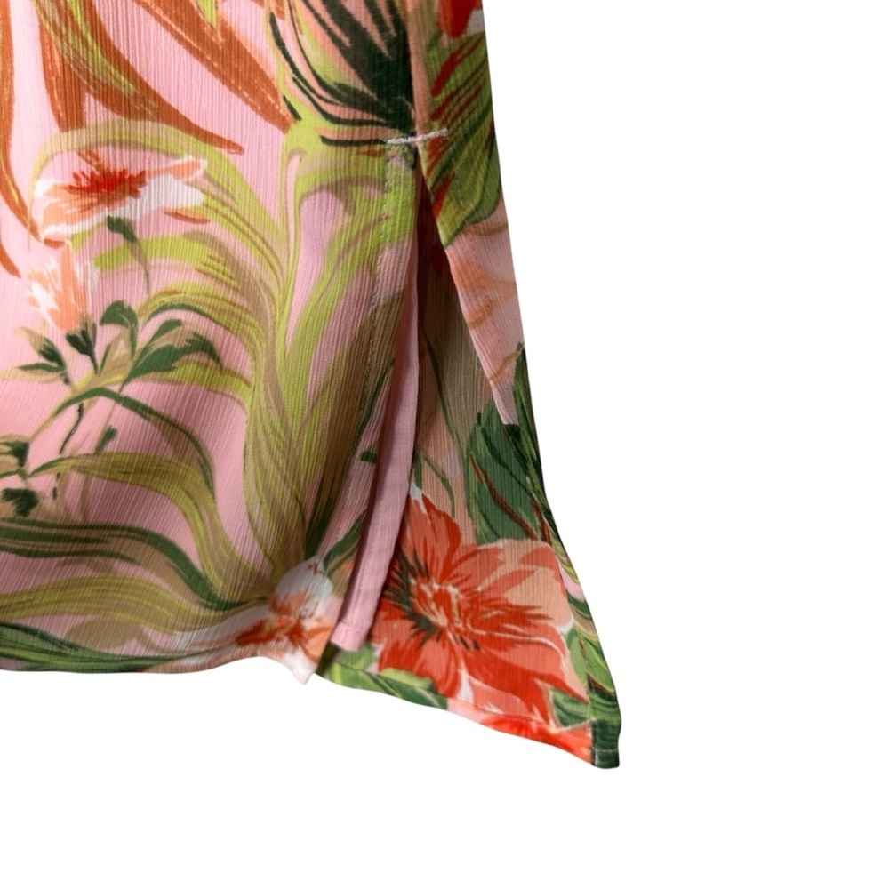 J. Jill Blouse Womens Small Pink Tropical Floral Chiffon Lined Boho Tunic Top - Picture 7 of 12